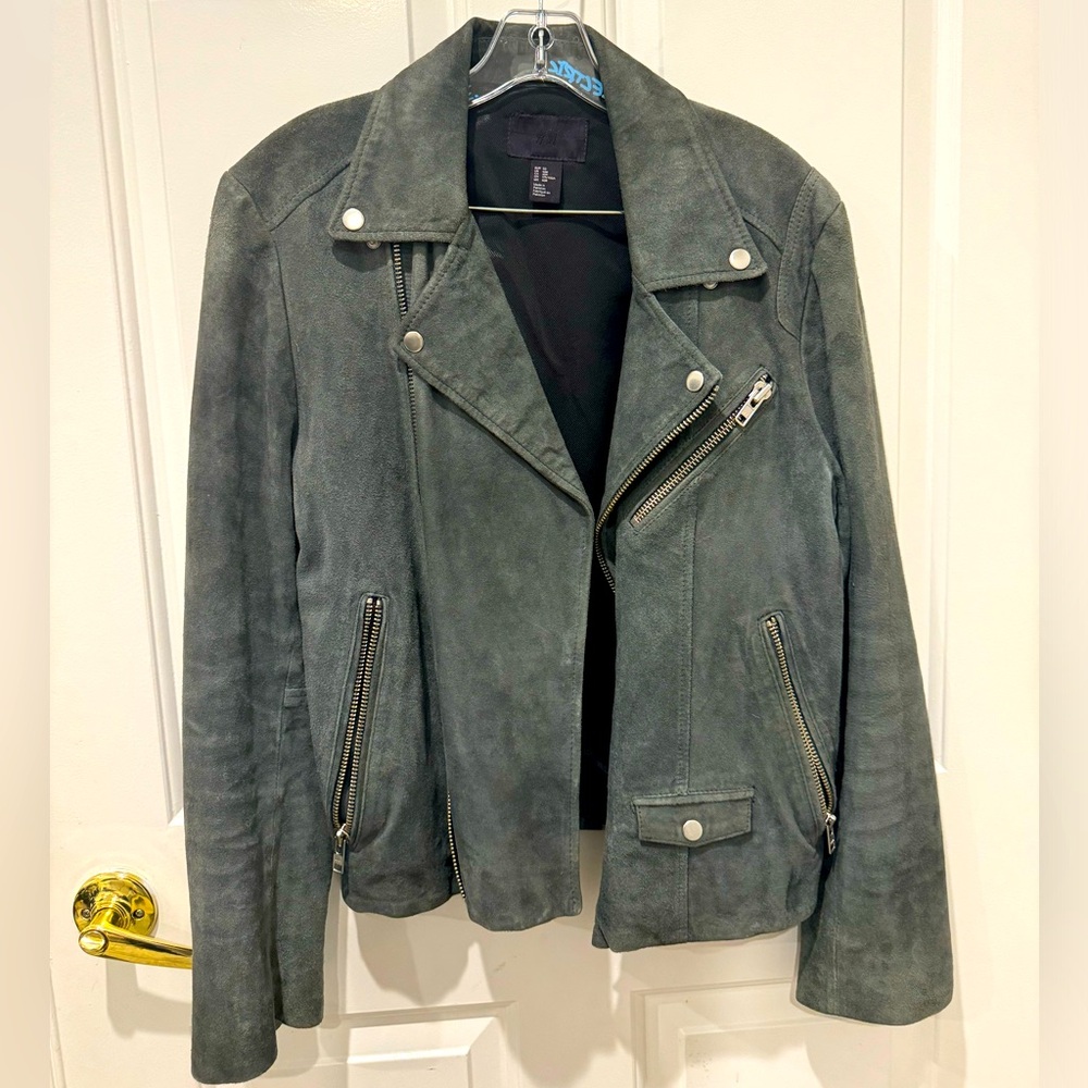 H&M Moto Jacket - faux suede Muted Green
